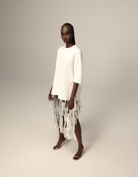 ARRANGE seam detail heavy weight oversized tshirt in white - view 1