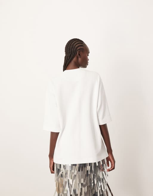 ARRANGE seam detail heavy weight oversized tshirt in white, 4 of 4