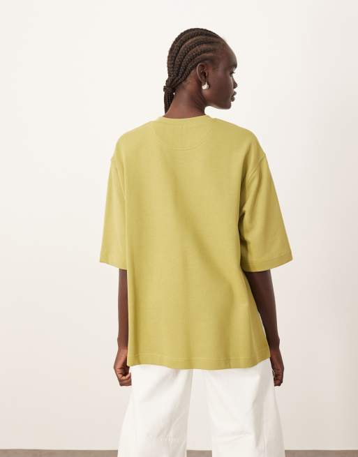 ARRANGE seam detail heavyweight oversized t-shirt in olive green, 3 of 4