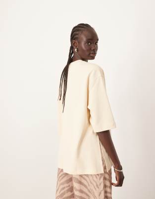 Arrange Seam Detail Heavyweight Oversized Tshirt In Ecru-white