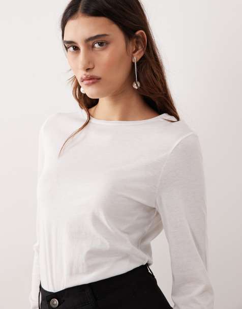 ARRANGE seam detail long sleeve jersey top in white