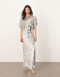 [ARRANGE] ARRANGE sequin and fringe strong shoulder midi dress in silver 12 Silver
