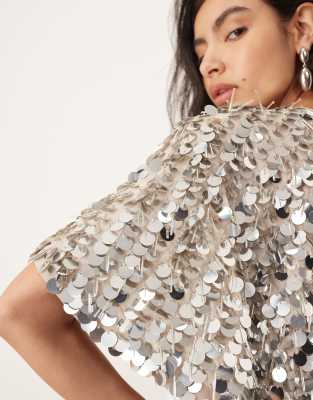 Arrange Sequin And Fringe Strong Shoulder Midi Dress