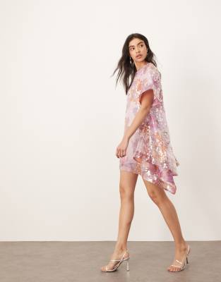 Arrange Sequin Asymmetric Trapeze Mini Dress