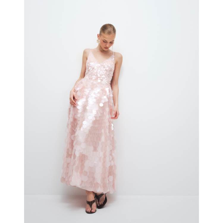 ARRANGE sequin embellished cami midi dress with full skirt in soft pink |  ASOS