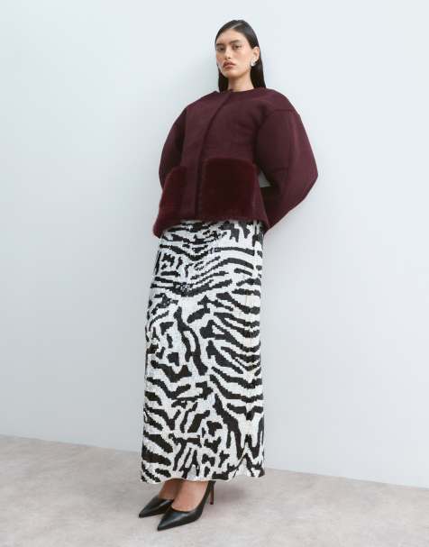 ARRANGE sequin embellished maxi skirt in mono animal print - view 1