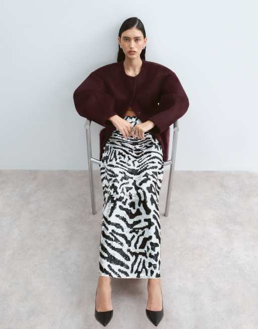 ARRANGE sequin embellished maxi skirt in mono animal print, 4 of 5