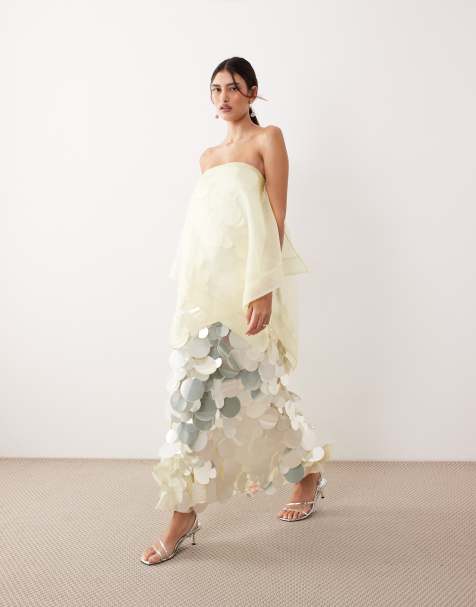 ARRANGE sequin embellished strapless maxi dress with overlayer in buttermilk - view 1