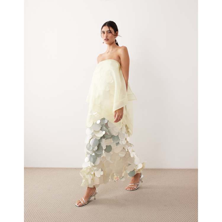 ethnovog women's sequinned embellished layered bridal maxi dress reviews ARRANGE sequin strapless with overlayer in buttermilk Colour_White/Off-White/Ivory