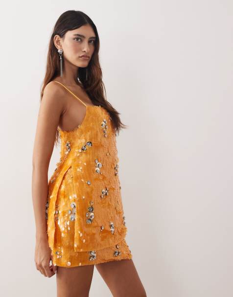 ARRANGE – Set mit Longline-Camisole und Minirock in Orange mit Kristallverzierung - view 1