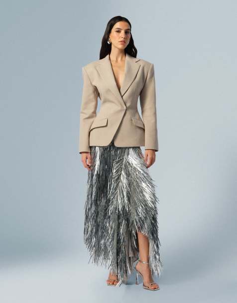 ARRANGE shard sequin maxi skirt in silver - view 1