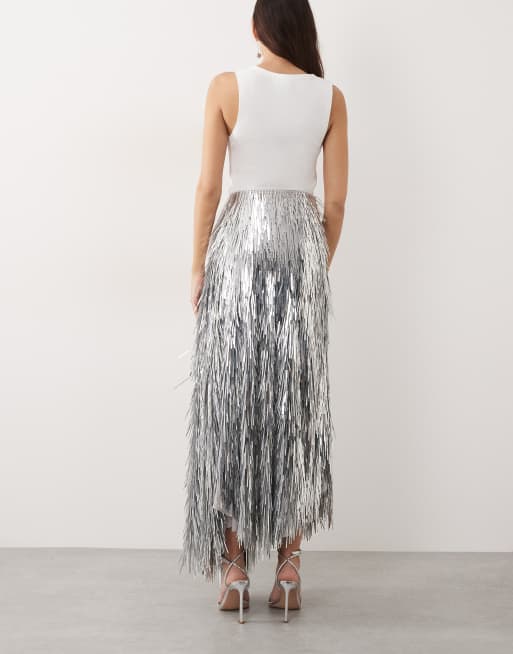 ARRANGE shard sequin maxi skirt in silver, 3 of 5