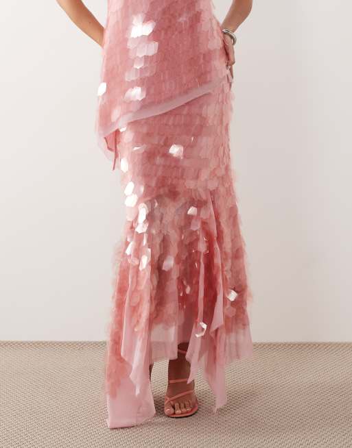 ARRANGE shard sequin square cut hem midi skirt in pink (part of a set), 2 of 5