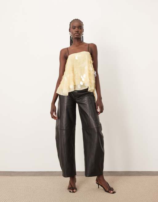 ARRANGE shard sequin top with contrast straps in buttermilk