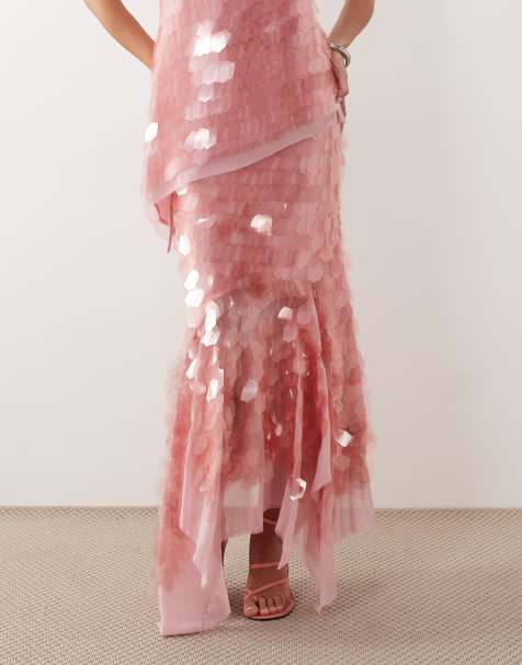 ARRANGE shard sequins square cut hem midi skirt in pink - part of a set - view 1