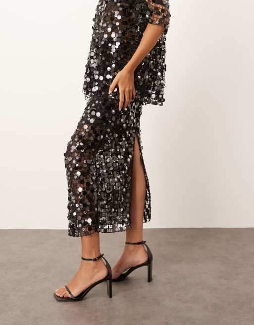 ARRANGE sheer grid sequin  maxi skirt co ord in black