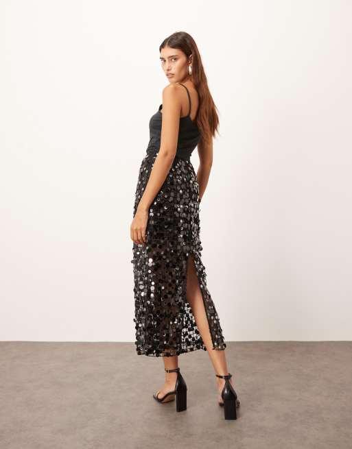 ARRANGE sheer grid sequin  maxi skirt co ord in black