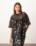 [ARRANGE] ARRANGE sheer grid sequin tee in black (Part of a set) 8 Black