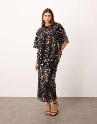 Arrange Sheer Grid Sequin Tee In Black