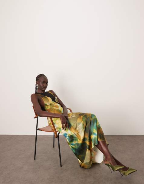 ARRANGE sheer panelled bias cut maxi dress in marble print - view 1