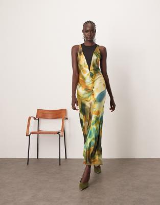 Arrange Sheer Panelled Bias Cut Maxi Dress In Multi