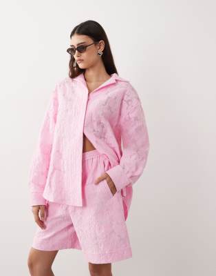 Short d'ensemble en jacquard fleuri - Rose 34