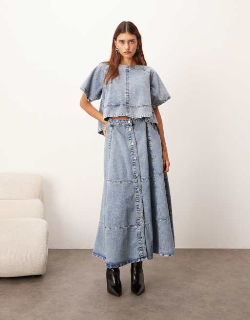 ARRANGE short sleeve seam detail top in mid blue wash (part of a set)
