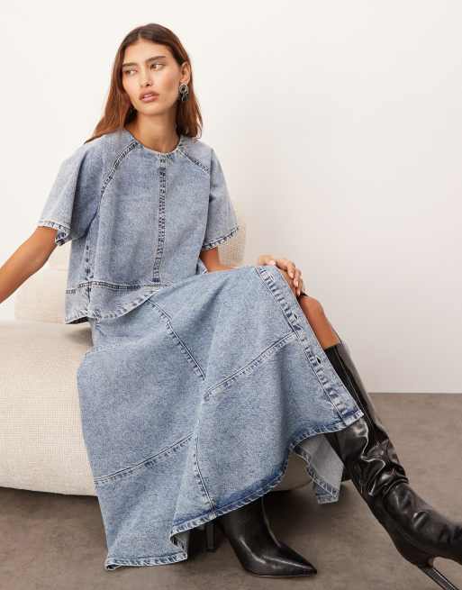 ARRANGE short sleeve seam detail top in mid-blue wash - part of a