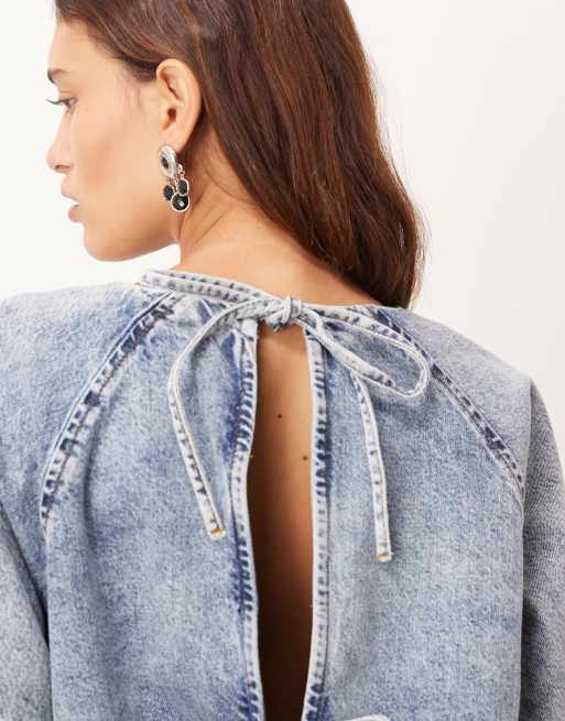 ARRANGE short sleeve seam detail top in mid blue wash (part of a set)