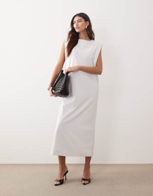 Arrange Shoulder Pad Side Split Oversized Sleeveless Maxi Dress In White