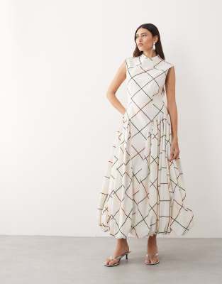 ARRANGE sleeveless bubble hem midi dress in soft check print