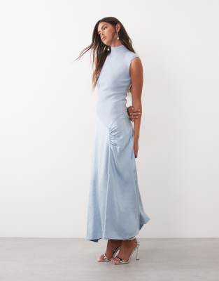 ARRANGE sleeveless hybrid knit maxi dress with ruched skirt in blue