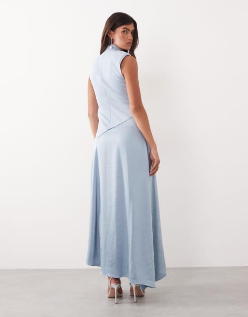 ARRANGE sleeveless hybrid knit maxi dress with ruched skirt in blue, 3 of 4