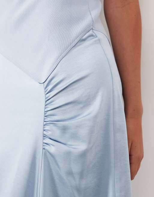 ARRANGE sleeveless hybrid knit maxi dress with ruched skirt in blue, 4 of 4