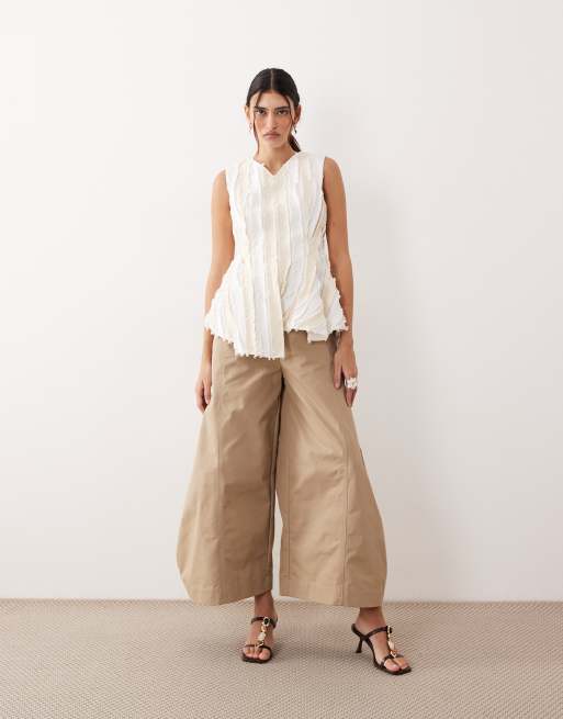 ARRANGE sleeveless raw edge pleated top in cream, 2 of 4