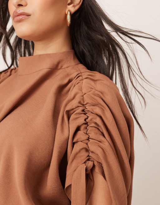 ARRANGE slouchy top with drawstring detail in mocha, 2 of 4