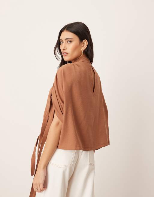 ARRANGE slouchy top with drawstring detail in mocha, 4 of 4