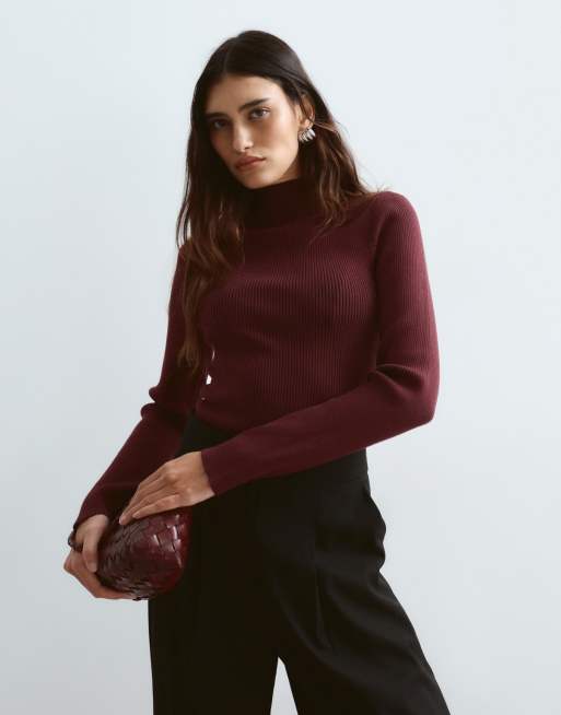 ARRANGE soft knit long sleeve bodysuit in burgundy, 2 of 4