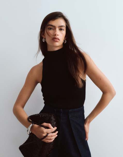 ARRANGE soft knit rib racer bodysuit in black - view 1