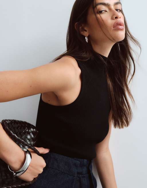 ARRANGE soft knit rib racer bodysuit in black, 3 of 4