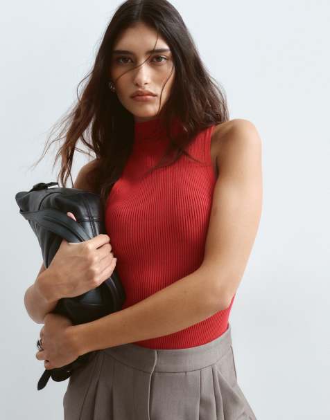 ARRANGE soft knit rib racer bodysuit in red - view 1