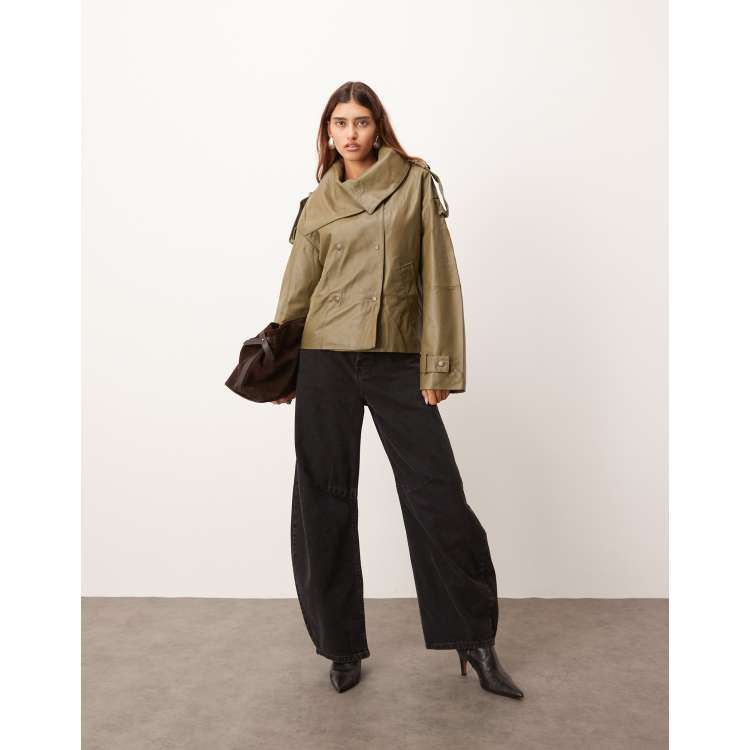 ジャケット・アウター na.e Half Coat Olive Divided by H&M Women's Cropped Jacket Color Olive green