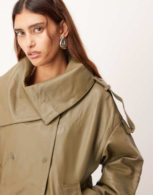 ARRANGE soft leather jacket in olive green | ASOS