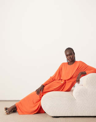 arrange soft pleat maxi dress with hardware detail in red
