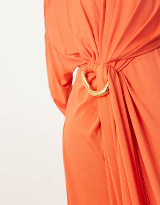 arrange soft pleat maxi dress with hardware detail in red