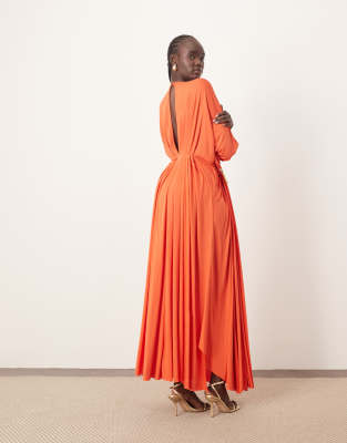 arrange soft pleat maxi dress with hardware detail in red