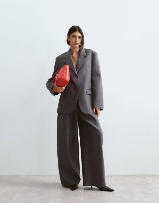 ARRANGE premium oversized wool blazer with contrast stripe lining and Spence tailored trouser in grey, 2 of 3