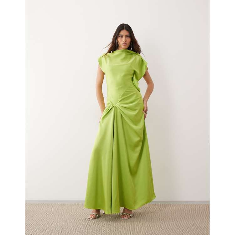 long green dress with split Deep V-neck Sexy Green Evening Dress Charmuse Long With Split