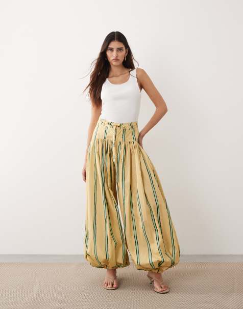 ARRANGE – Spodnie z balonowymi nogawkami i wiązaniem w talii w żółte paski - view 1