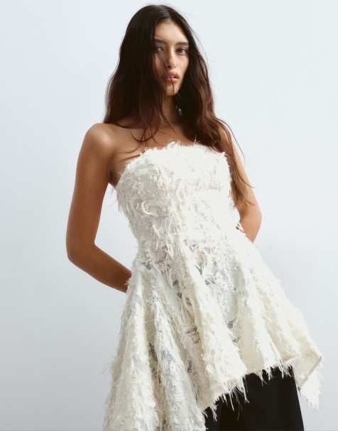 ARRANGE square cut longline peplum bandeau top in textured jacquard - view 1
